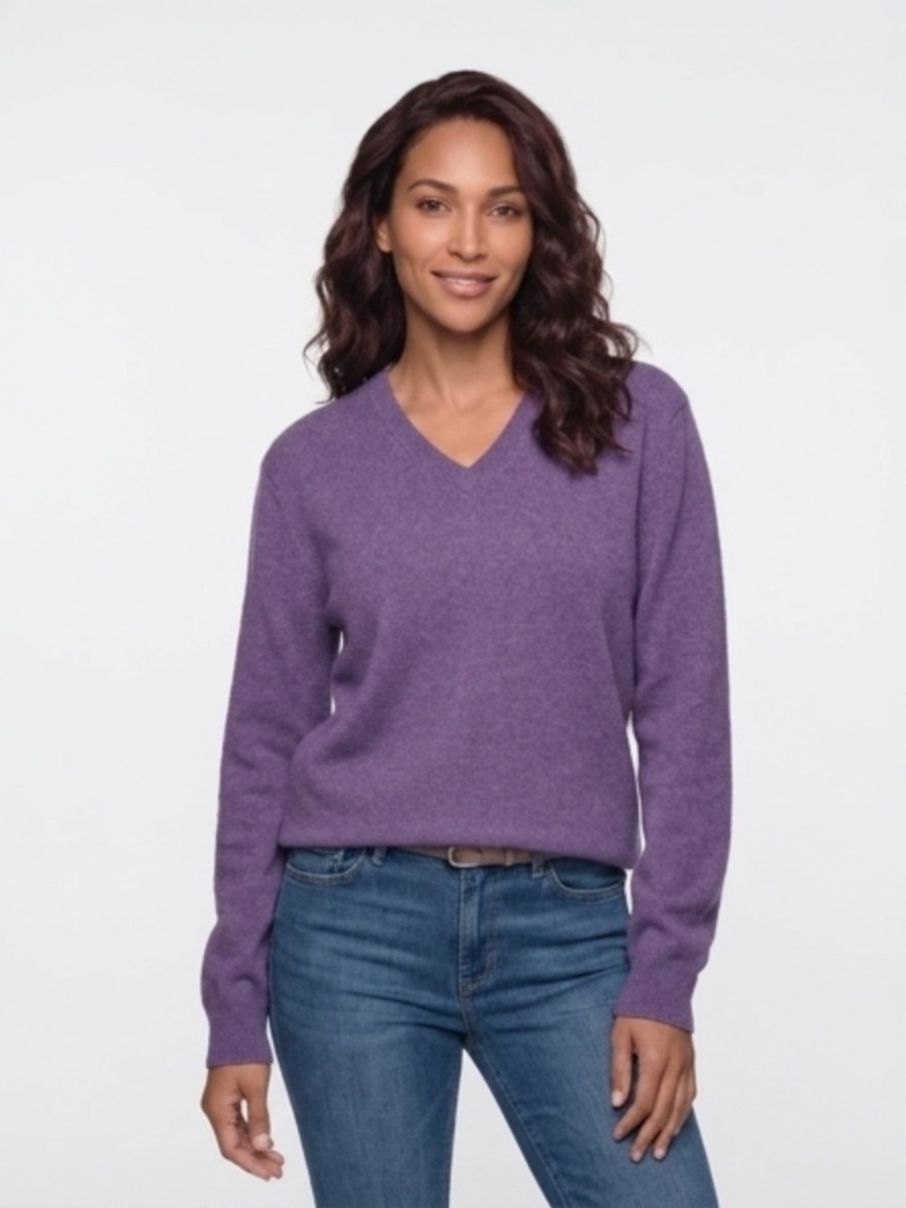 UNLISTED Kenneth Cole 100% Cashmere V-Neck Sweater | Unisex Purple Melange | Siz